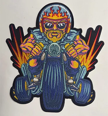 Custom embroidered biker boy patch design